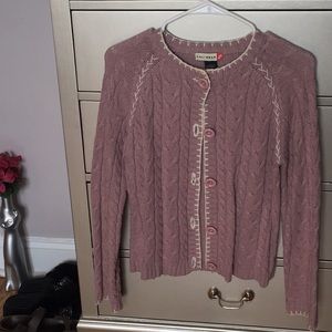Mauve Acrylic Knit Cardigan Sweater
